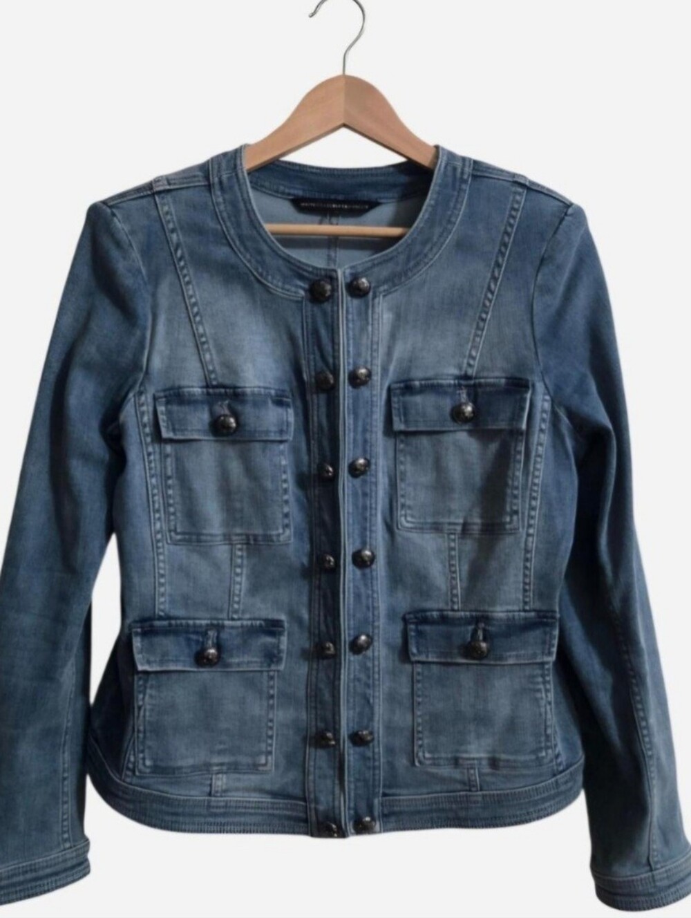 White House Black Market Military-Inspired Denim Jacket — Size Medium (8-10)